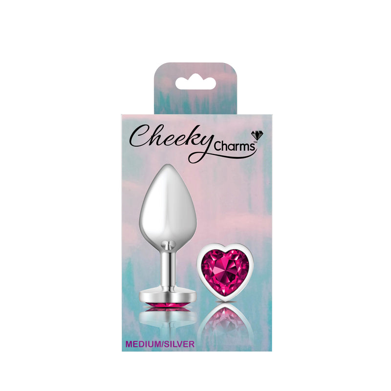 Viben Bright Pink Heart Gem Silver Metal Plug - Md