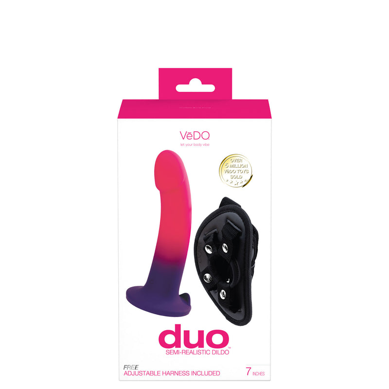 VeDO Duo Semi-Realistic Dildo With Harness - Pink/purple