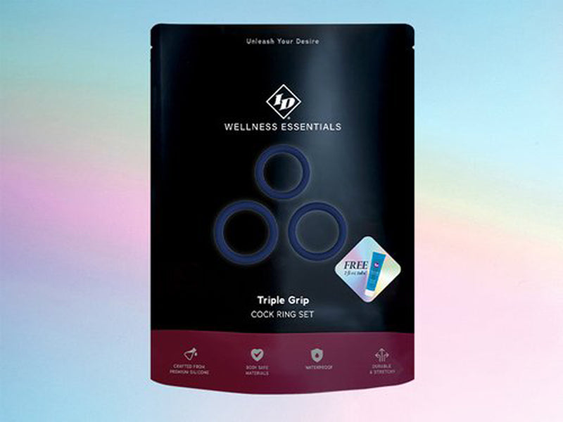 I.D. Lubricants Tripple Grip Cock Ring Set - Blue