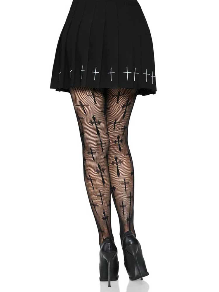 Leg Avenue Worship Me Cross Net Tights - 1x/2x - Black