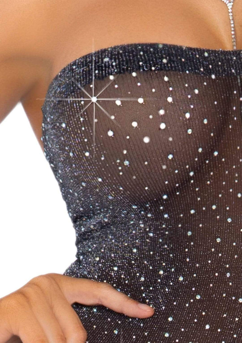 Leg Avenue Shimmery Rhinestone Tube Dress - One Size - Black/silver
