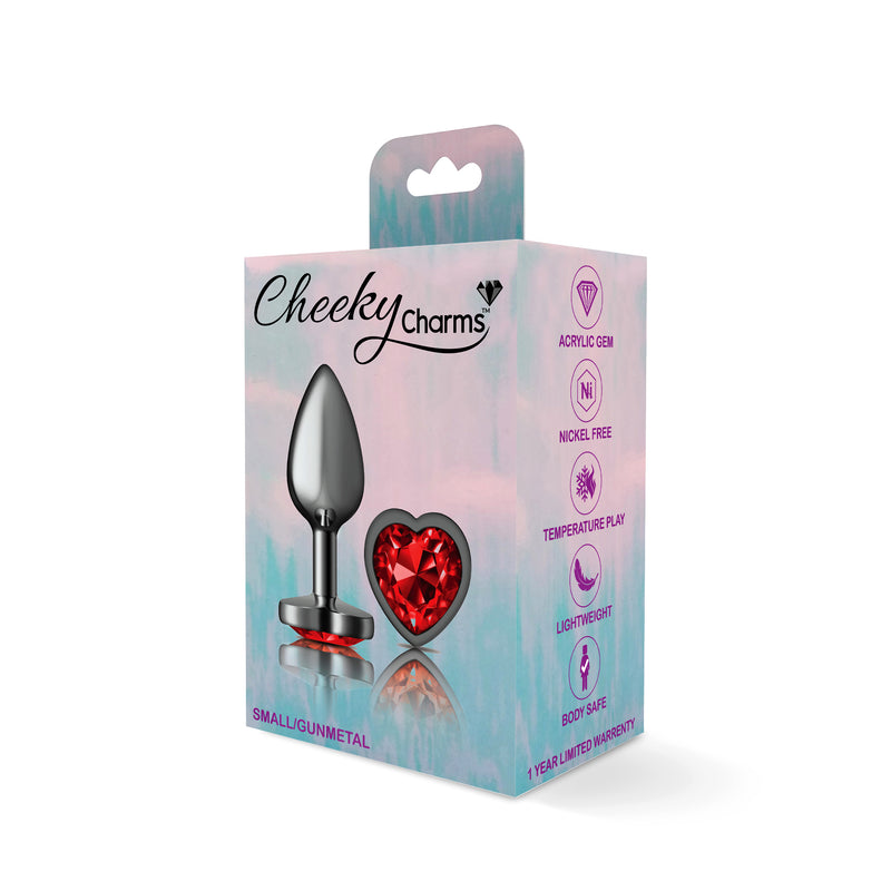 Viben Deep Red Heart Gem Gunmetal Metal Plug - Sm