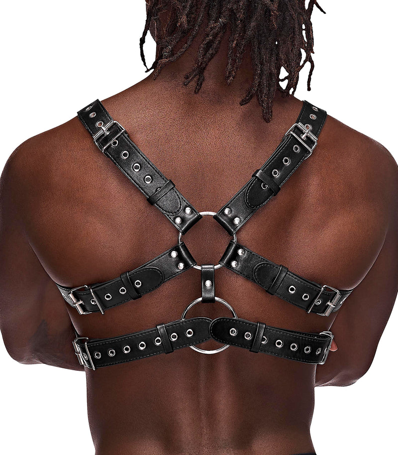 Male Power Gemini Leather Harness - One Size - Black