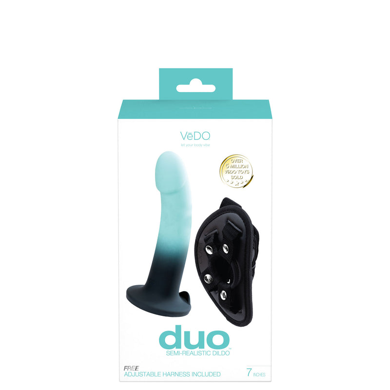VeDO Duo Semi-Realistic Dildo With Harness - Turquoise/black