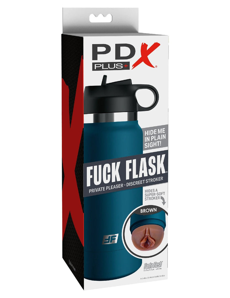 Pipedream Fuck Flask - Private Pleaser - Blue Bottle - Brown - Realistic Stroker Masturbator - Canister Masturbation Cup