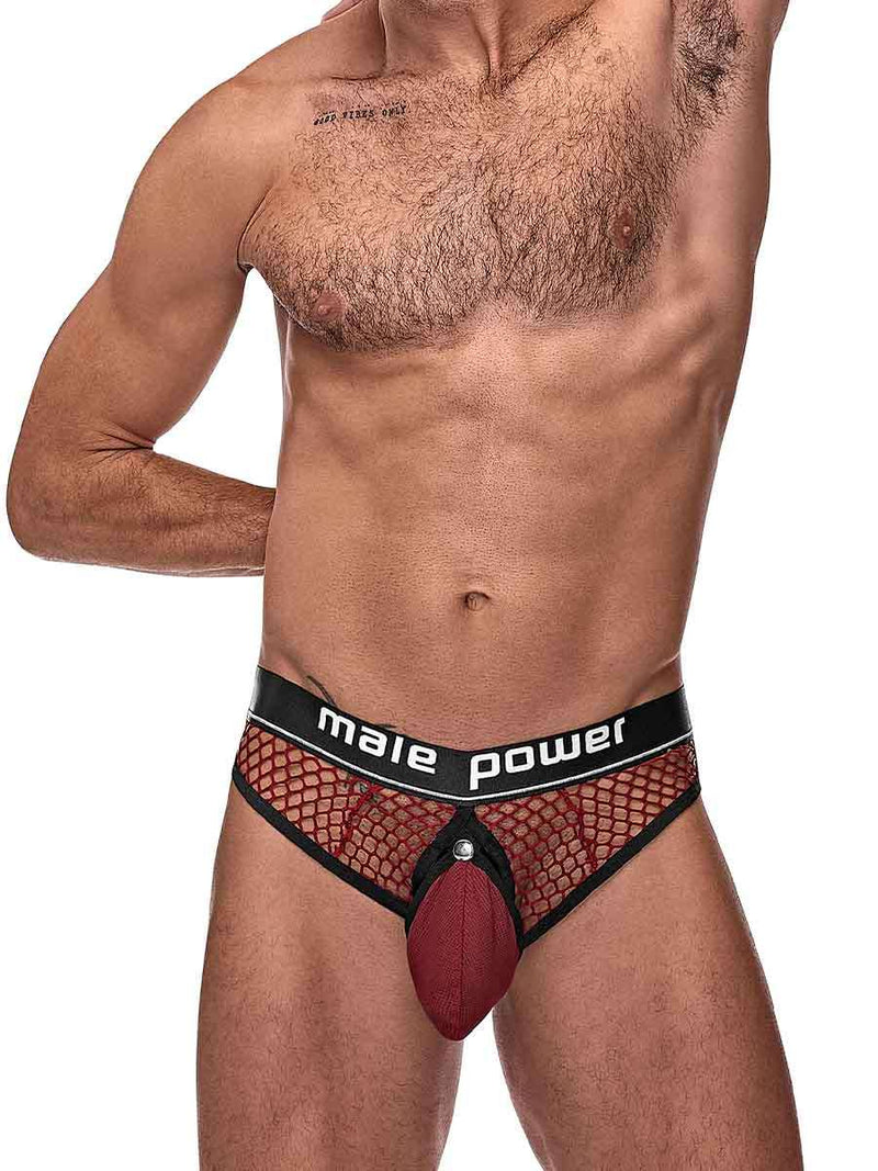 Male Power Cock Pit Net Cock Ring Thong - S/ M - Burgundy