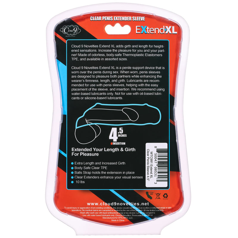 Cloud 9 Novelties Extend XL Penis Sleeve 4.5" - Clear