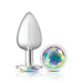 "Clear Iridescent Round Gem Silver Metal Plug - Lg VB-CC9116"