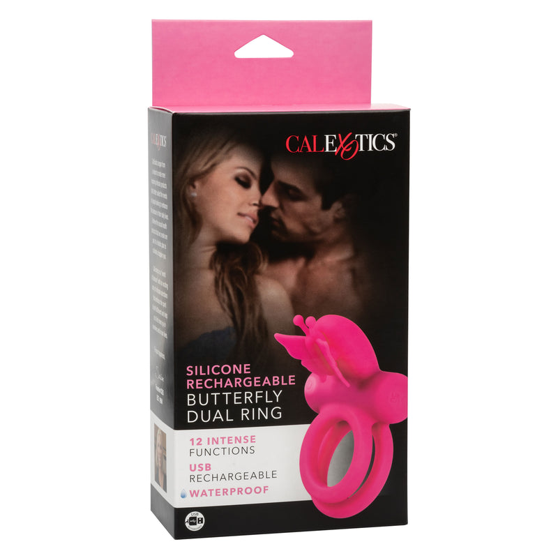 CalExotics Silicone Rechargeable Dual Butterfly Ring - Pink