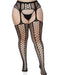 "Faux Lace Up Dual Net Backseam Stockings With Attached Garter Belt - 1x/2x - Black LA-1776XBLK1X2"