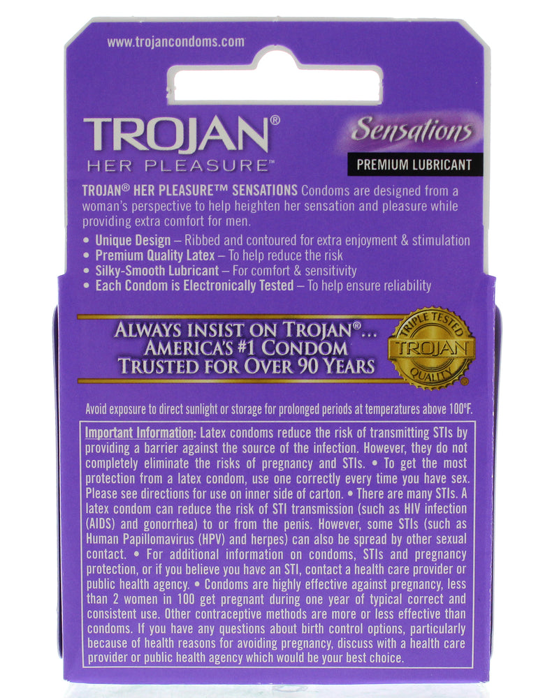 Paradise Marketing Trojan Her Pleasure Sensations Lubricated Condoms - 3 Pack