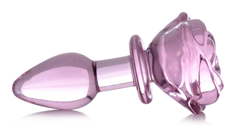 XR Brands Pink Rose Glass Anal Plug - Small