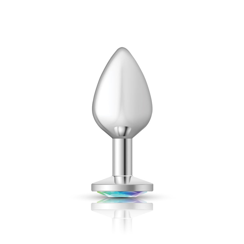 Viben Clear Iridescent Round Gem Silver Metal Plug - Md