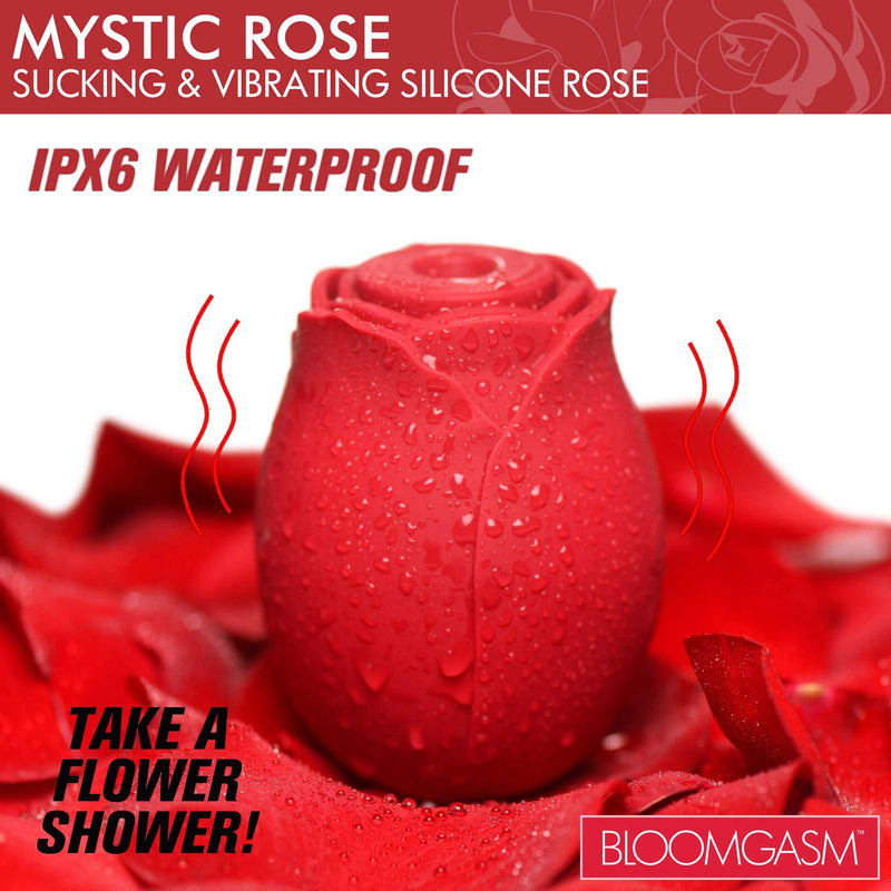 XR Brands Mystic Rose Sucking and Vibrating Silicone Rose - Red