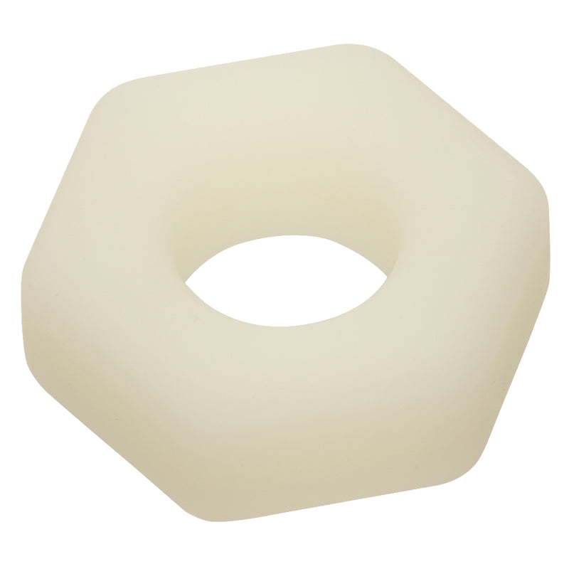 CalExotics Alpha Glow-in-the-Dark Liquid Silicone Prolong Sexagon Ring - White