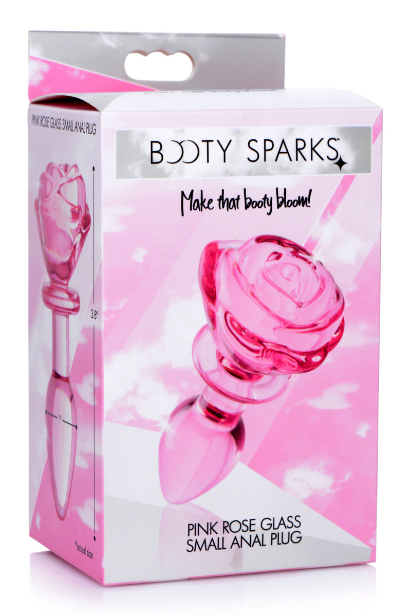 XR Brands Pink Rose Glass Anal Plug - Small