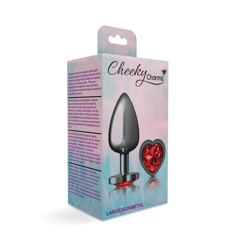 Viben Deep Red Heart Gem Gunmetal Metal Plug - Lg