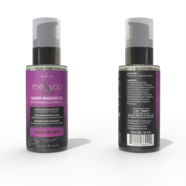 Sensuva Me and You Massage Oil Sweet Secrets 2oz Pheromone Infused