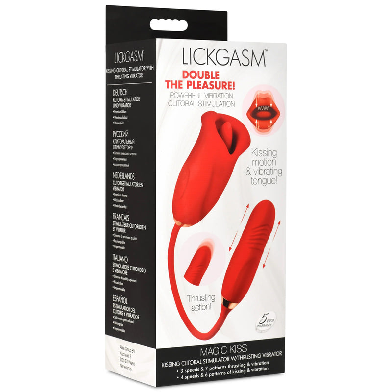 XR Brands Magic Kiss Kissing Clitoral Stimulator With Thrusting Vibrator - Red