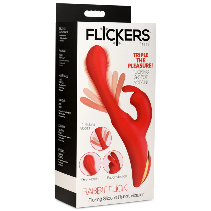 XR Brands Rabbit Flick Flicking Silicone Rabbit Vibrator - Red