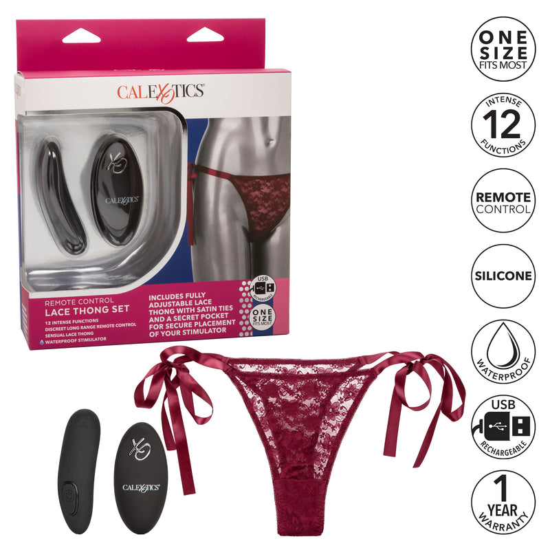 CalExotics Remote Control Lace Thong Set - Burgundy