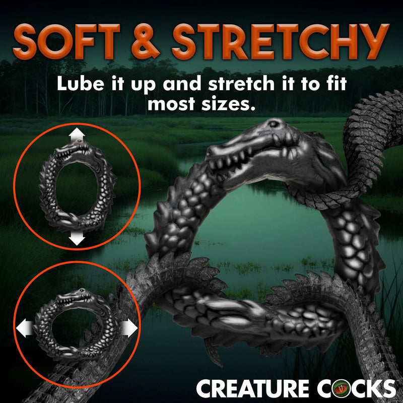 XR Brands Black Caiman Silicone Cock Ring - Black