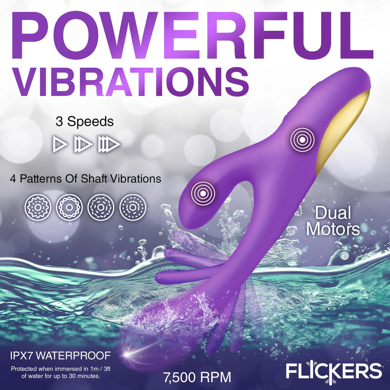 XR Brands Tri-Flick Flicking Silicone Rabbit Vibrator - Purple