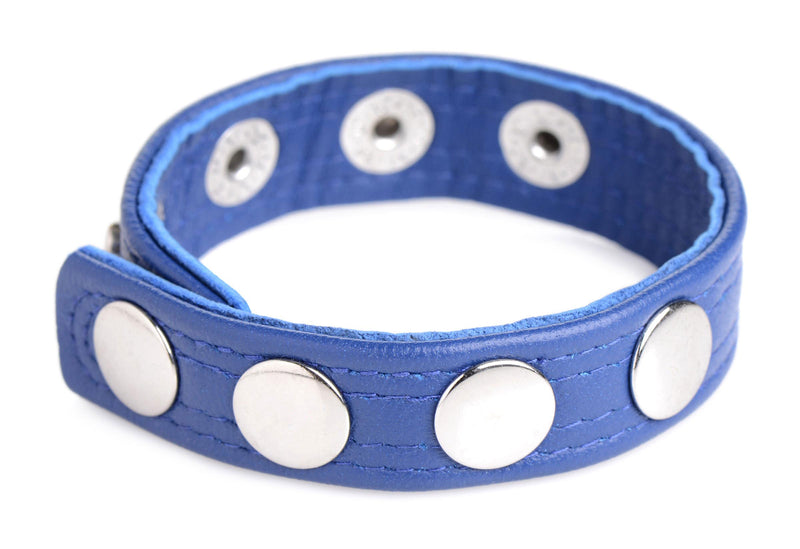 XR Brands Cock Gear Leather Speed Snap Cock Ring - Blue