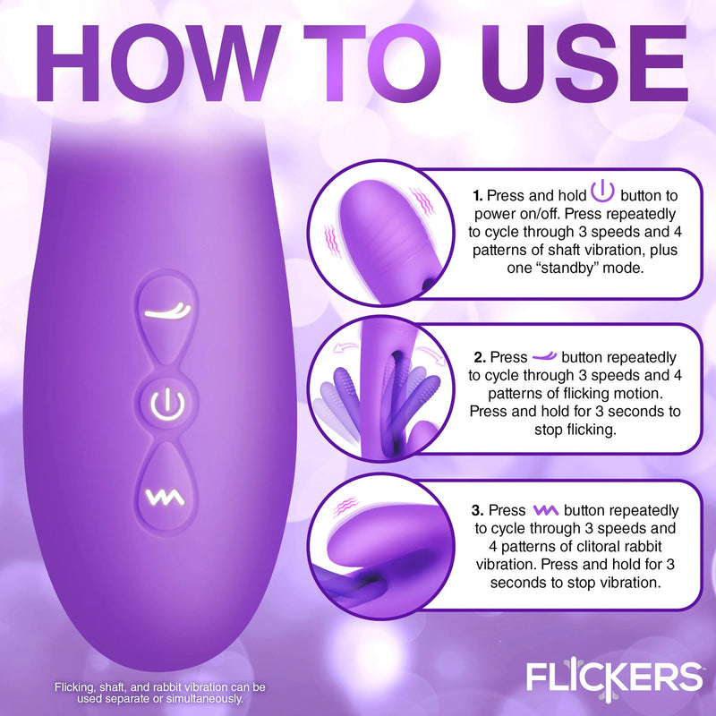 XR Brands Tri-Flick Flicking Silicone Rabbit Vibrator - Purple