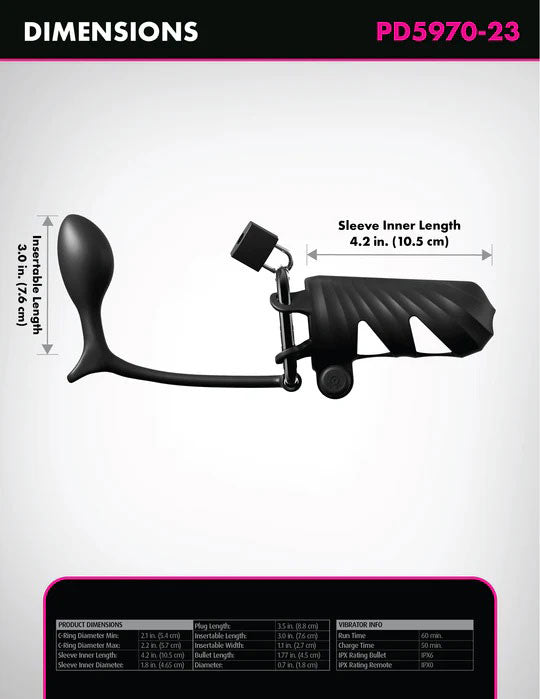 Pipedream Fantasy C-Ringz Remote-Controlled Vibrating Cock Blocker With Ass-Gasm Plug - Black