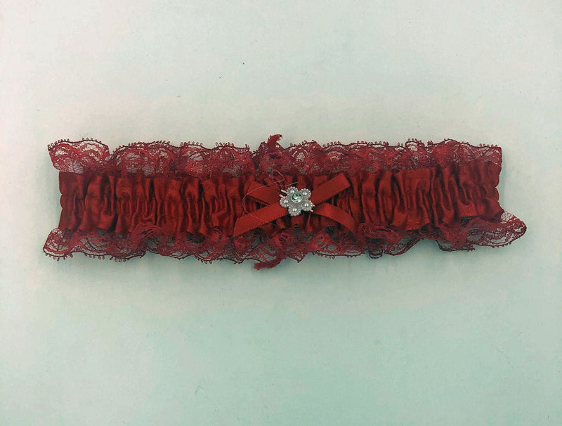 Elegant Moments Satin Leg Garter - One Size - Red With Red Lace