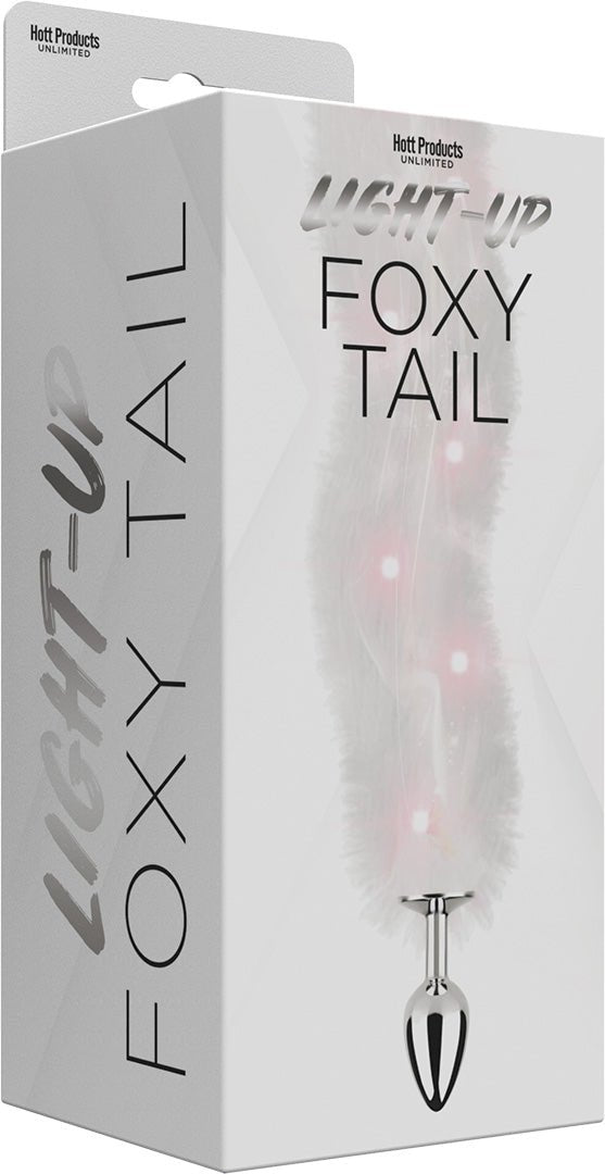 Hott Products Foxy Tail - Light Up Faux Fur Butt Plug - White Plug - White