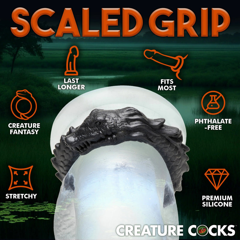 XR Brands Black Caiman Silicone Cock Ring - Black