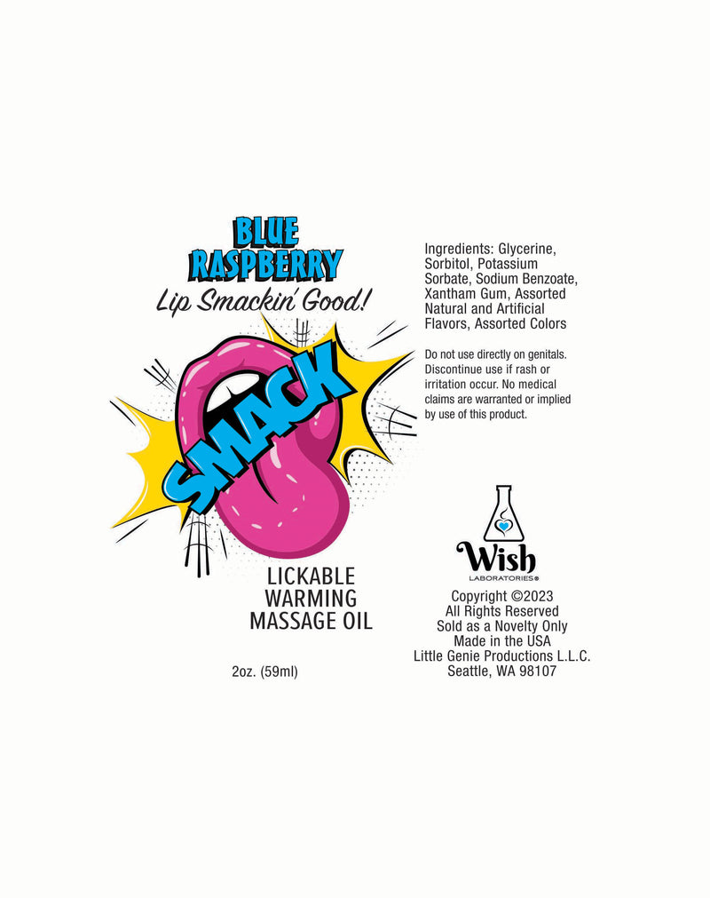 Little Genie Smack Warming and Lickable Massage Oil - Blue Raspberry 2 Oz