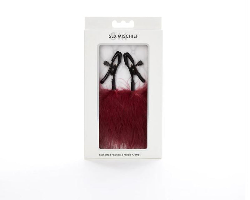 Sportsheets Sex and Mischief Enchanted Feather Nipple Clamps - Burgundy