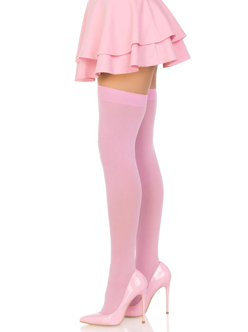 Leg Avenue Opaque Nylon Thigh Highs - One Size - Pink