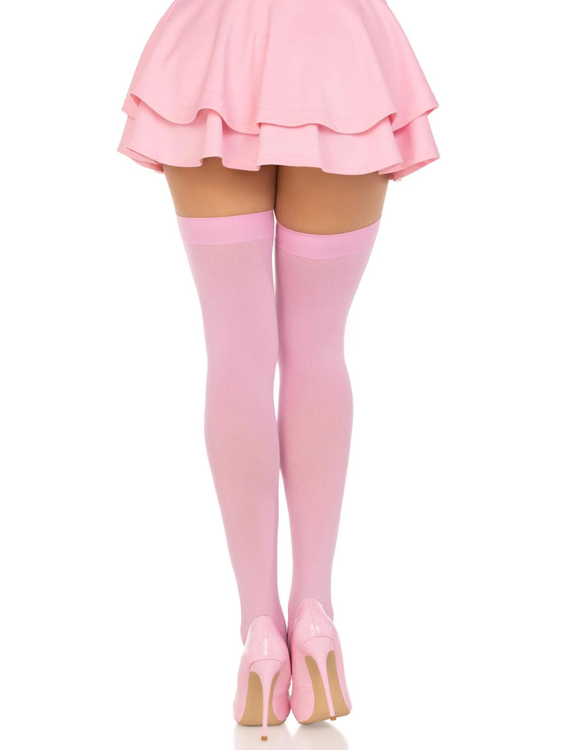 Leg Avenue Opaque Nylon Thigh Highs - One Size - Pink