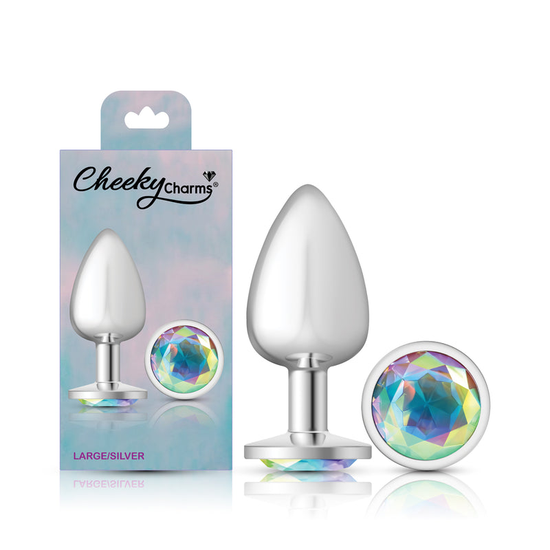 Viben Clear Iridescent Round Gem Silver Metal Plug - Lg