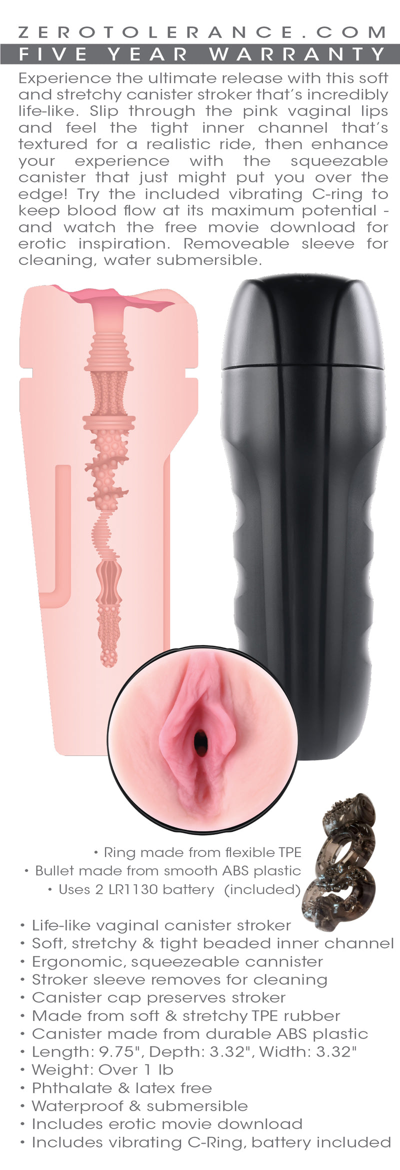 Evolved Novelties Grip It - Light - Realistic Stroker Masturbator - Canister Masturbation Cup