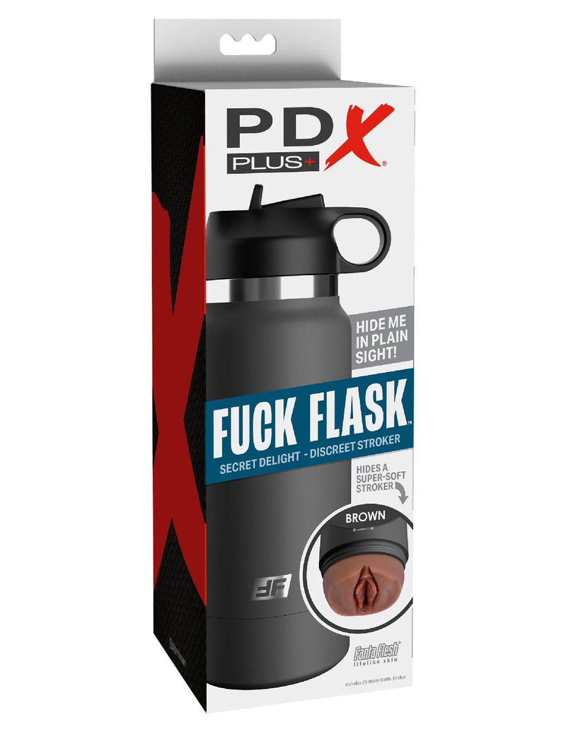 Pipedream Fuck Flask - Secret Delight - Grey Bottle - Brown - Realistic Stroker Masturbator - Canister Masturbation Cup
