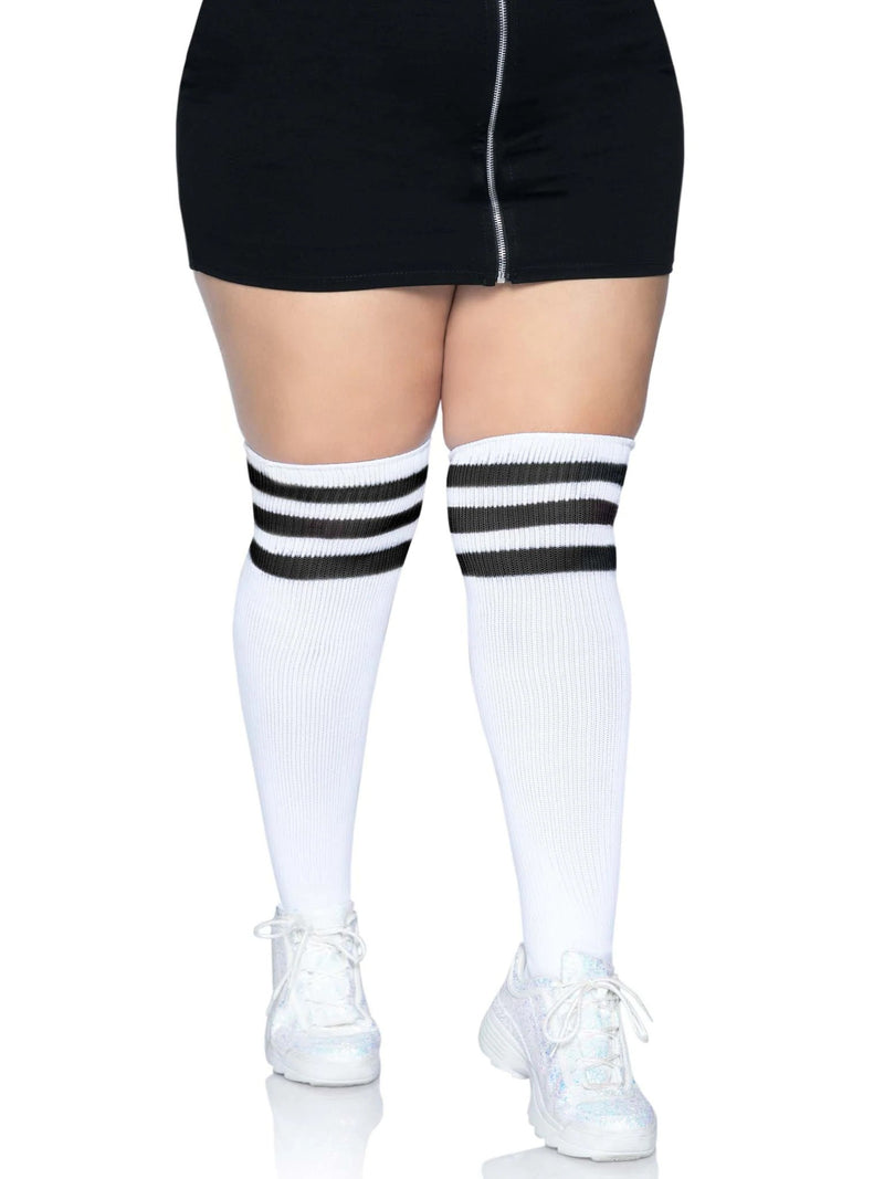 Leg Avenue Over the Knee Athletic Socks - 1x/2x - White/black