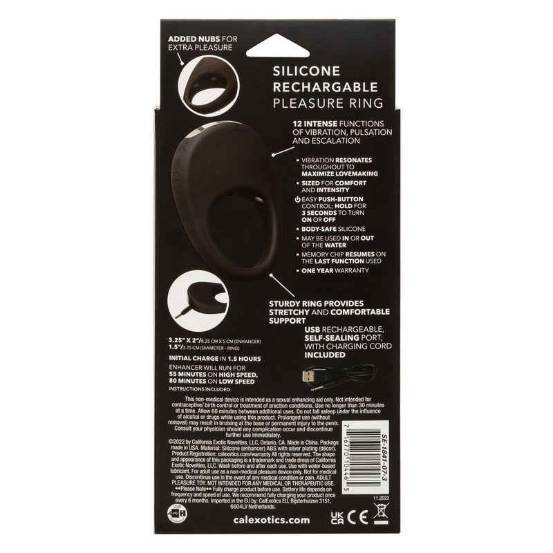 CalExotics Silicone Rechargeable Pleasure Ring - Black - Black