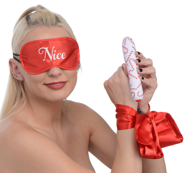 XR Brands Bang - Naughty Holiday Kit - Wrist Ties XL Bullet and Blindfold