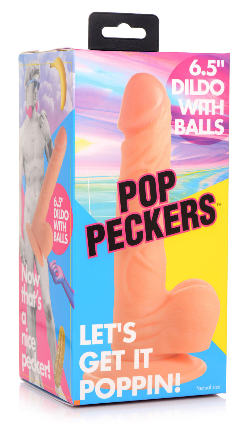 XR Brands Pop Pecker 6.5 Inch Dildo With Balls - Light