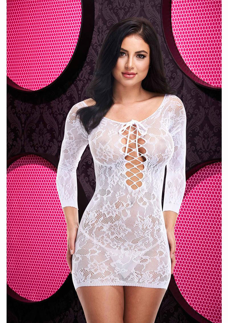 Lapdance Lace Off the Shoulder Mini Dress - One Size -White