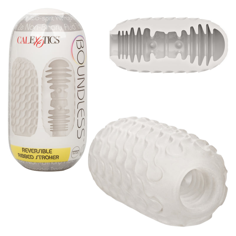CalExotics Boundless Reversible Ribbed Stroker - Clear - Stroker Masturbator - Stroker Sleeve