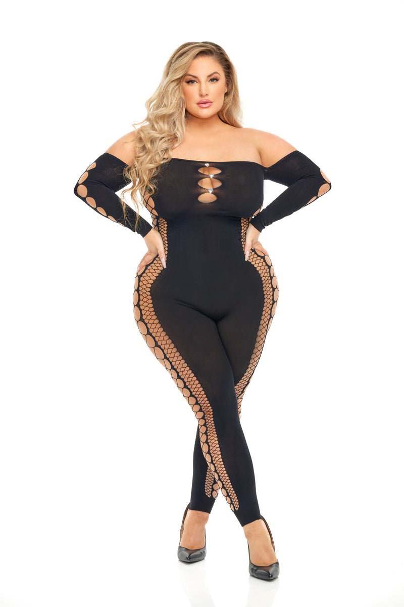 Pink Lipstick Bodystocking - Queen Size - Black