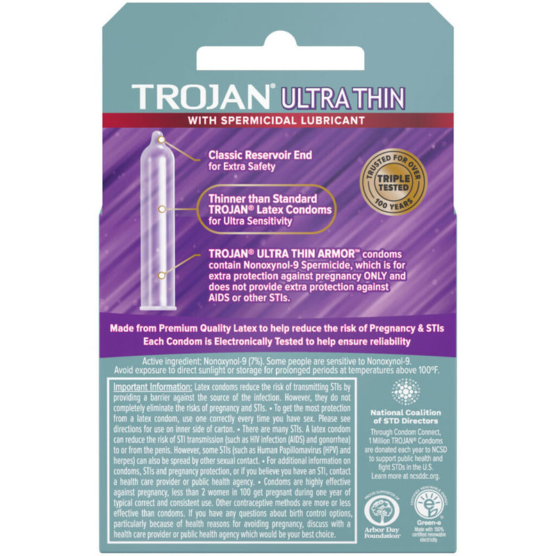 Paradise Marketing Trojan Ultra Thin Armor Spermicidal Condoms - 3 Pack