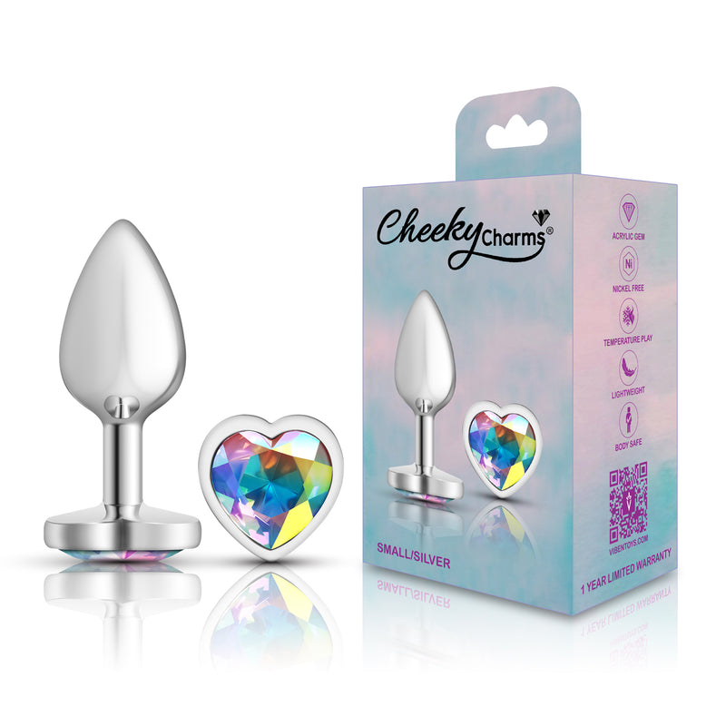 Viben Clear Iridescent Heart Gem Silver Metal Plug - Sm