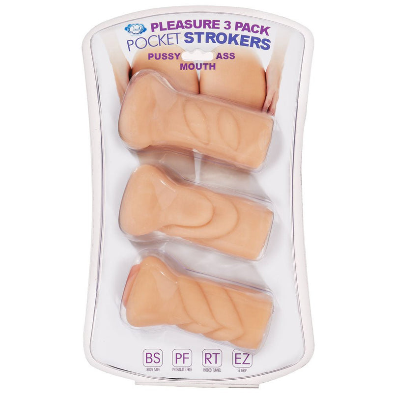 Cloud 9 Novelties 3 Pack Stroker Pussy Ass Mouth Masturbator Set - Flesh - Stroker Masturbator - Realistic Pocket Pussy